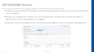 SAP S/4HANA Service
Planung von Dienstleistungsgeschäften (Service Business Planning)
26.07.2022 © 2021 - IBsolution GmbH 14
 Erarbeitung ganzheitlicher Strategien durch Berücksichtigung analytischer Inhalte des kompletten
Serviceangebots
 Nutzen von intelligenten Inhalten um neue Produktideen zu generieren, Verbesserungen zu
identifizieren oder Schwerpunkte zu verlagern
 Szenarien: Service Strategie, Service Performance Management, Service Portfolio Management
 