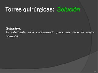 Torres quirúrgicas: Solución

Solución:
El fabricante esta colaborando para encontrar la mejor
solución.




                                                     14
 