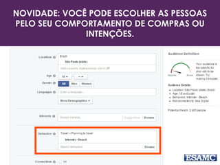 NOVIDADE: VOCÊ PODE ESCOLHER AS PESSOAS
PELO SEU COMPORTAMENTO DE COMPRAS OU
INTENÇÕES.
 