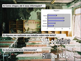 SIM ou NÃO? SIM ou NÃO? 4) Como chegou até ti essa informação? 5) Alguma vez realizaste um trabalho sobre este tema? 6) Achaste este tema interessante? 