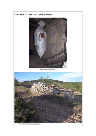 LOS CASALES. CASETA Nº 3. FOTOGRAFIAS.




                                     Objetos en el interior.




   Vista desde el bancal superior.
 