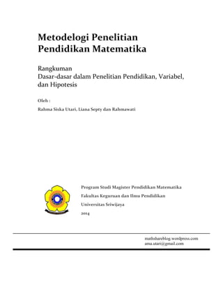 Dasar Dasar Dalam Penelitian Pendidikan Variabel Dan Hipotesis