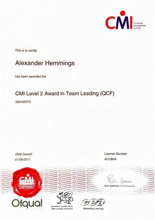 CMI level 2 Team Leading