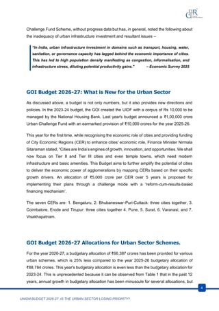 Union Budget 2026-27 and Urban Sector Prioritization: Infrastructure ...