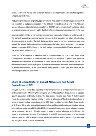 Union Budget 2026-27 and Urban Sector Prioritization: Infrastructure ...