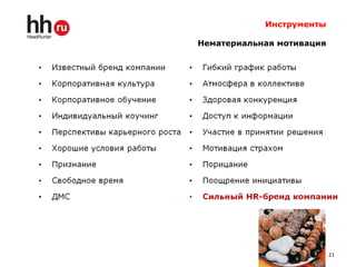 Инструменты
Нематериальная мотивация
21
 