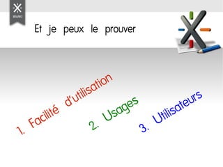 Et je peux le prouver



                              tion
                    tili   sa                             rs
               d 'u                  es               teu
     ci lité                    Usag        til isa
   Fa                         .            U
1.                          2           3.
 