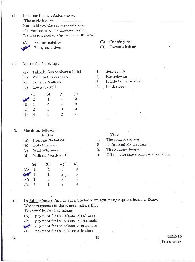 TNPSC Group II Examination Answer Key General English