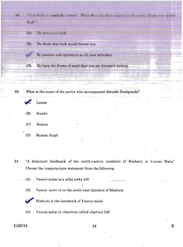 TNPSC Group II Examination Answer Key General English