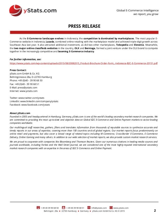 Press Release: Indonesia B2C E-Commerce Market 2015