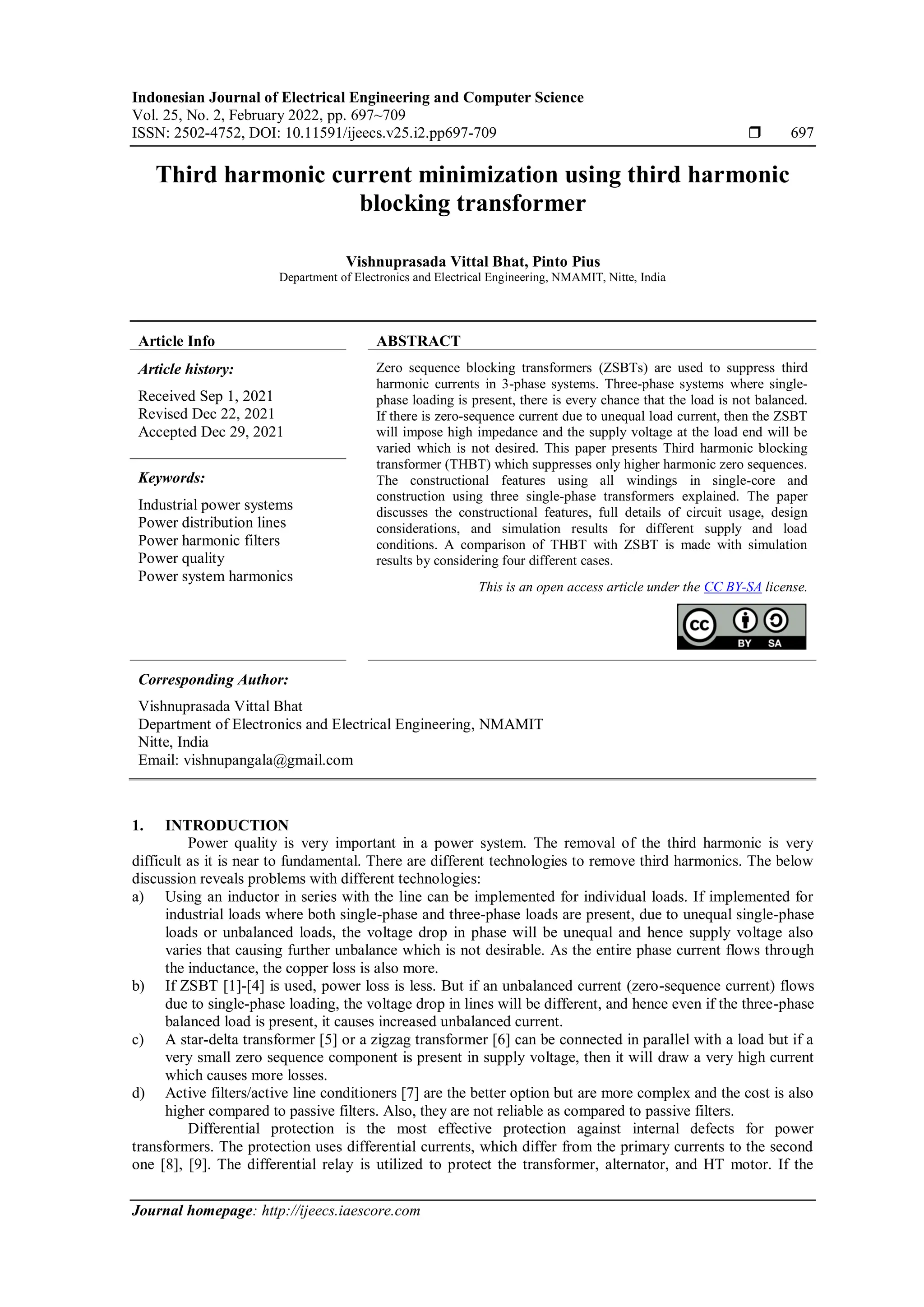 Third harmonic current minimization using third harmonic blocking ...