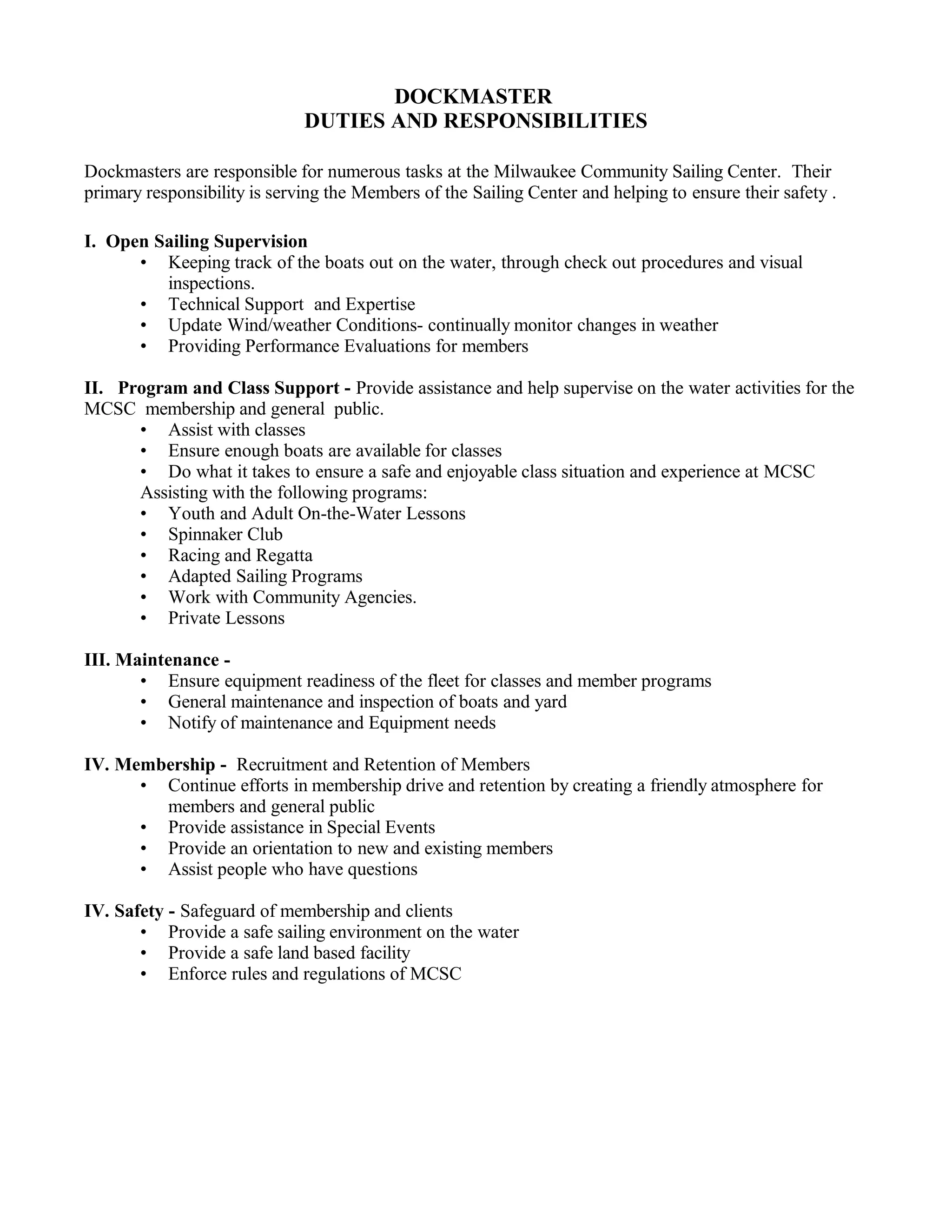Dockmaster Job description PDF