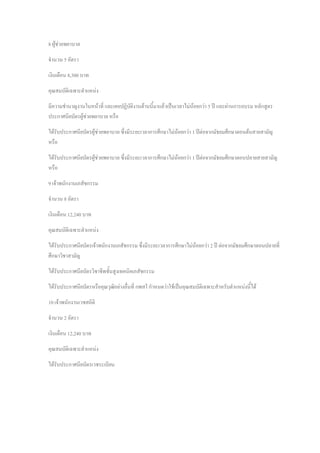 8 ผู้ช่วยพยาบาล
จานวน 5 อัตรา
เงินเดือน 8,300 บาท
คุณสมบัติเฉพาะตาแหน่ง
มีความชานาญงานในหน้าที่ และเคยปฏิบัติงานด้านนี้มาแล้วเป็นเวลาไม่น้อยกว่า 5 ปี และผ่านการอบรม หลักสูตร
ประกาศนียบัตรผู้ช่วยพยาบาล หรือ
ได้รับประกาศนียบัตรผู้ช่วยพยาบาล ซึ่งมีระยะเวลาการศึกษาไม่น้อยกว่า 1 ปีต่อจากมัธยมศึกษาตอนต้นสายสามัญ
หรือ
ได้รับประกาศนียบัตรผู้ช่วยพยาบาล ซึ่งมีระยะเวลาการศึกษาไม่น้อยกว่า 1 ปีต่อจากมัธยมศึกษาตอนปลายสายสามัญ
หรือ
9 เจ้าพนักงานเภสัชกรรม
จานวน 8 อัตรา
เงินเดือน 12,240 บาท
คุณสมบัติเฉพาะตาแหน่ง
ได้รับประกาศนียบัตรเจ้าพนักงานเภสัชกรรม ซึ่งมีระยะเวลาการศึกษาไม่น้อยกว่า 2 ปี ต่อจากมัธยมศึกษาตอนปลายที่
ศึกษาวิชาสามัญ
ได้รับประกาศนียบัตรวิชาชีพชั้นสูงเทคนิคเภสัชกรรม
ได้รับประกาศนียบัตรหรือคุณวุฒิอย่างอื่นที่ กพสใ กาหนดว่าใช้เป็นคุณสมบัติเฉพาะสาหรับตาแหน่งนี้ได้
10 เจ้าพนักงานเวชสถิติ
จานวน 2 อัตรา
เงินเดือน 12,240 บาท
คุณสมบัติเฉพาะตาแหน่ง
ได้รับประกาศนียบัตรเวชระเบียน
 