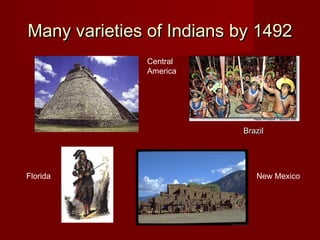 Many varieties of Indians by 1492Many varieties of Indians by 1492
Central
America
Brazil
Florida New Mexico
BrazilBrazil
 