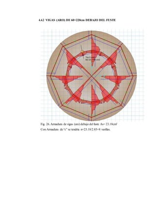 4.4.2 VIGAS (ARO) DE 60×220cm DEBAJO DEL FUSTE
Fig. 26.Armadura de vigas (aro) debajo del fuste As= 23.18cm²
Con Armadura de ¾” se tendría n=23.18/2.85=8 varillas.
 