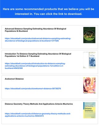 Distance Sampling Methods And Applications 1st Edition S T Buckland | PDF