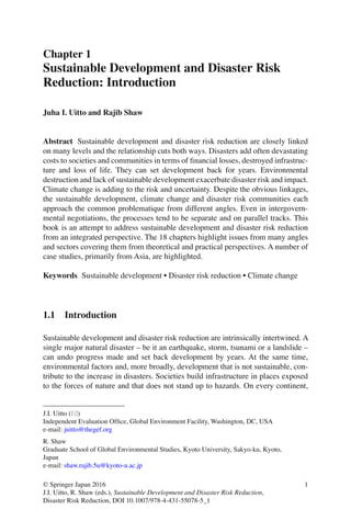 Sustainable Development And Disaster Risk Reduction 1st Edition Juha I ...