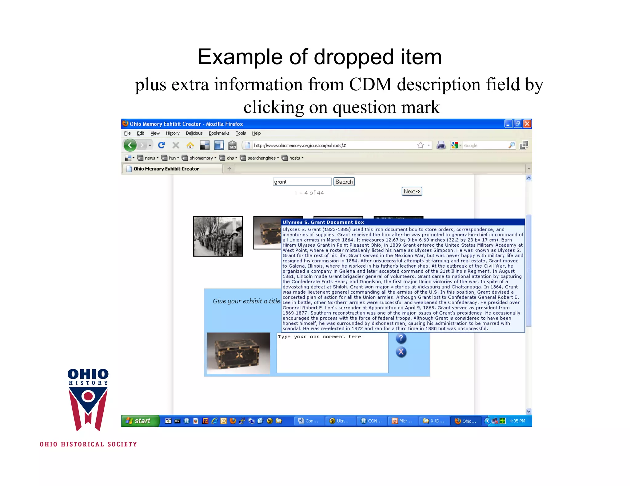Example of dropped item
plus extra information from CDM description field by
               clicking on question mark
 