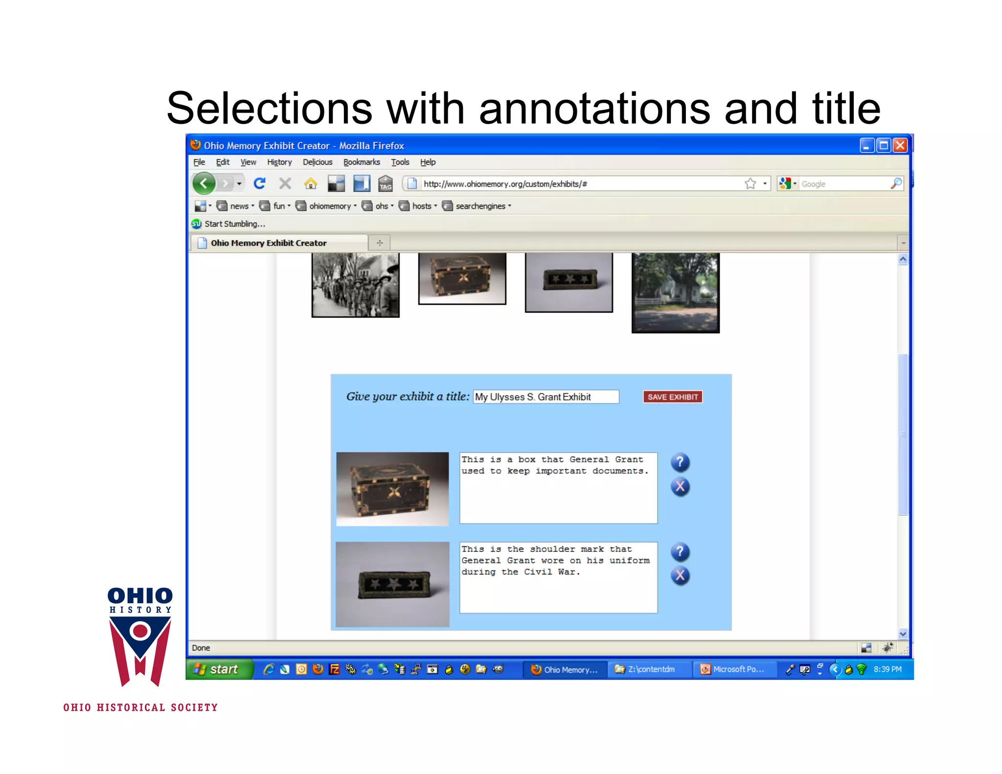 Selections with annotations and title
 