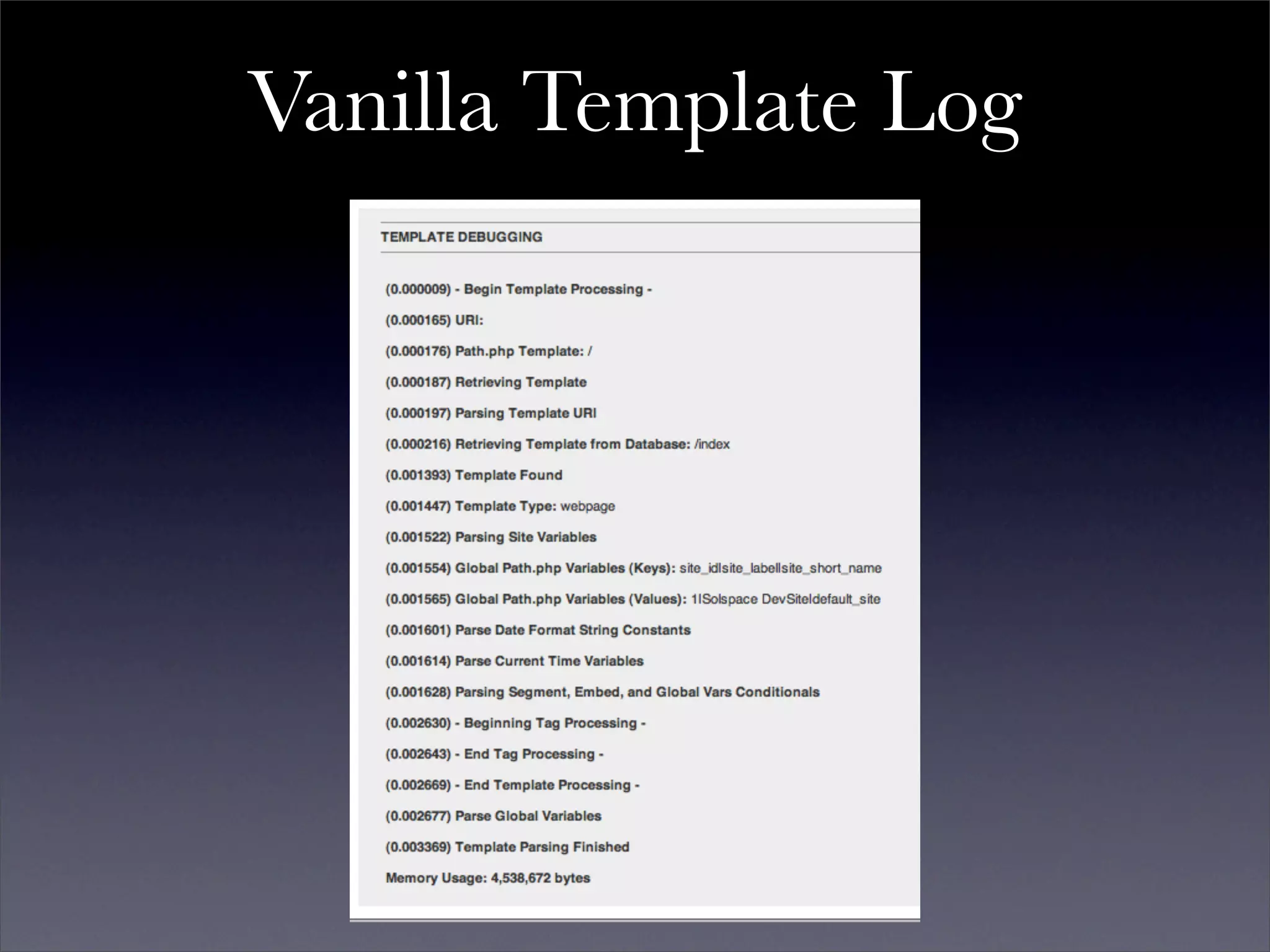 Vanilla Template Log
 