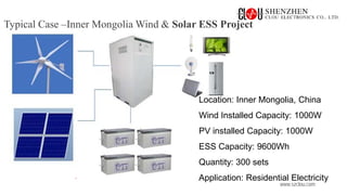 www.szclou.com
Typical Case –Inner Mongolia Wind & Solar ESS Project
Location: Inner Mongolia, China
Wind Installed Capacity: 1000W
PV installed Capacity: 1000W
ESS Capacity: 9600Wh
Quantity: 300 sets
Application: Residential Electricity
 
