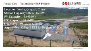 www.szclou.com
Typical Case – Yushu Solar ESS Project
Location: Yushu, Qinghai, China
Station Capacity:20kW~160kW
PV Capacity: 5.98MWp
ESS Capacity:78.9MWh
Quantity: 159 Power Stations
Application: Off-grid ESS for Regions Without Electricity
 