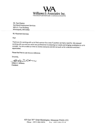 Recommendation Letter from Williams and Associates 2