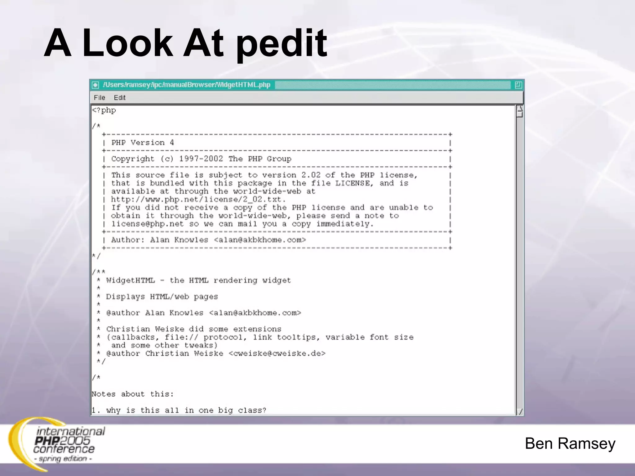 A Look At pedit




                  Ben Ramsey
 