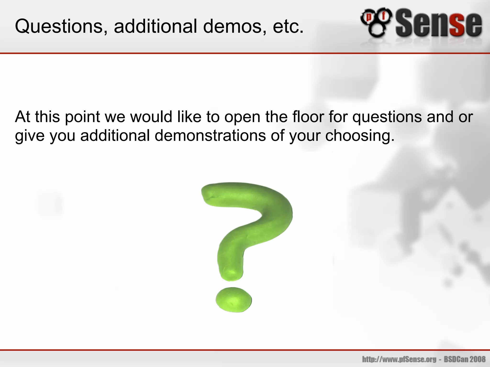 Questions, additional demos, etc.



At this point we would like to open the floor for questions and or
give you additional demonstrations of your choosing.
 