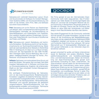 Veranstalter
                                                                                                                      Tagungsort
Satzweiss.com verbindet klassisches Layout, Druck         Die Firma gocept ist aus der internationalen Zope-
und Druckvorstufe mit Software für Content Manage-        Community nicht mehr wegzudenken. Das IT-Unter-
ment Systeme (CMS) und Druckautomatisierung und           nehmen aus Halle (Saale) ist Gründungsmitglied des
weiß um die Vorteile, wenn Print, Web und Software        DZUG e.V. und einer der wichtigsten Motoren der Zo-
aus einem Guss entstehen.                                 pe-Community in Deutschland. Die gocept gmbh & co.
                                                          kg stellt mit Christian Theune seit der Gründung des
Print: Satzweiss.com ist Ihr Partner aus Saarbrücken




                                                                                                                      Sponsoren
                                                          Vereins im Jahre 2004 den Vorsitzenden und beher-
und designt, setzt und belichtet Druckerzeugnisse. Ein    bergt in ihren Räumlichkeiten das Büro des Vereins.
Starterangebot beinhaltet die Grundausstattung an
Geschäftspapieren und Visitenkarten zum Festpreis.        Das starke Engagement für die Community verbindet
Zum weiteren Angebot gehören Einladungen, Kurzno-         sich bei gocept mit großer Kompetenz. gocept ist seit
tizen oder Präsentationen. Auch Drucke im Großformat      Jahren an der Entwicklung des Webapplikationsser-
wie Poster und Plakate.                                   vers Zope und der objektorientierten Datenbank ZODB
                                                          maßgeblich beteiligt und konnte so ein sehr breites
Web: Satzweiss.com vereint Gestaltung und techni-
                                                          und fundiertes Zope-Know-how aufbauen. Mit seiner
sche Kompetenz. Die Beratung reicht von der Kunden-




                                                                                                                      Vortragsprogrann
                                                          Mannschaft aus 12 festangestellten Mitarbeitern ge-
erwartung bis zur Suchmaschinenoptimierung. Dabei




                                                                                                                         Workshops
                                                          hört gocept mittlerweile zu den führenden Zope-Un-
steht der optimale Betrieb Ihrer Website im World Wide
                                                          ternehmen weltweit.
Web im Vordergrund. Im Saar-Lor-Lux-Raum ist Satz-
weiss.com der Top-Spezialist für das CMS PLONE,           gocept entwickelt für große und kleine Unternehmen
dem mächtigen Open-Source-Werkzeug. Neu im An-            sowie für Behörden und andere öffentliche Träger
gebot: maßgeschneiderte Lösungen für Home-, Pro-          plattformübergreifende und herstellerunabhängige
fessional- und Enterprise-Anwender.                       Intra- und Internetanwendungen. Neben der Entwick-
Software: Satzweiss.com automatisiert Ihren Druck und     lung von Zope-Anwendungen bietet gocept auch
senkt Ihre Kosten. Sie sparen Zeit und Geld. Seit 2004    technisches Consulting für Zope. Unternehmen, die




                                                                                                                      Rahmenprogramm
investiert Satzweiss.com in Software und Know-how         Zope einsetzen, können dabei von der Kernentwickler-
zur Druckautomatisierung. Ergebnis: die erfahrensten      Kompetenz des Unternehmens sowie seiner großen
Köpfe an der Saar entwickeln Content Management-          praktischen Erfahrung bei der Programmierung kom-
Lösungen für Sie.                                         plexer Zope-Anwendungen profitieren. gocept hilft als
                                                          kompetenter und zuverlässiger Partner in jeder Pha-
Die wichtigste Produktentwicklung bei Satzweiss.          se eines Projekts, ganz egal ob es sich dabei um die
com ist das branchenspezifische Redaktionssystem          einmalige Lösung eines konkreten Problems oder um
FondsDok / LegalDok. Es bietet für führende, internati-   kontinuierliche Beratungsleistungen handelt.
onal agierende Fondsgesellschaften. eine Redaktions-                                          www.gocept.com
plattform auf der Bankspezialisten, Wirtschaftsprüfer,
Übersetzer und Layouter gemeinsam die gesetzlich
vorgeschriebenen Rechenschaftsberichte und Ver-




                                                                                                                      Sonstiges
kaufsprospekte erstellen und publizieren. Technische
Plattform für diese Anwendung ist ZOPE.
                                 www.satzweiss.com



                                                                                                                  7
 