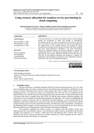 Using resource allocation for seamless service provisioning in cloud ...