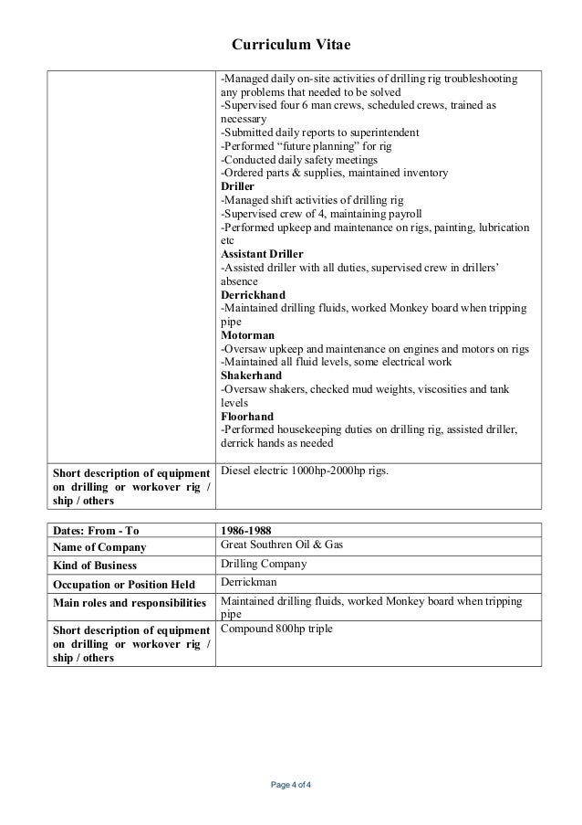 Cv Format 1 Wendell S Cv