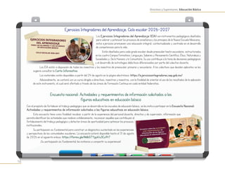 Directivos y Supervisores. Educación Básica
16
Ejercicios Integradores del Aprendizaje. Ciclo escolar 2026-2027
Los Ejercicios Integradores del Aprendizaje (EIA) son instrumentos pedagógicos diseñados
para valorar y potenciar los procesos de enseñanza y los principios de la Nueva Escuela Mexicana,
estos ejercicios promueven una educación integral, contextualizada y centrada en el desarrollo
de competencias para la vida.
Están diseñados para cada grado escolar
, desde preescolar hasta secundaria, estructurados
en los cuatro Campos Formativos: Lenguajes; Saberes y Pensamiento Científico; Ética, Naturaleza y
Sociedades y; De lo Humano y lo Comunitario. Su uso contribuye a la toma de decisiones pedagógicas
y el desarrollo de estrategias didácticas diferenciadas por parte del colectivo docente.
Los EIA están a disposición de todas las maestras y los maestros de preescolar
, primaria y secundaria. A los colectivos que decidan aplicarlos se les
sugiere consultar la Carta Informativa.
Los materiales están disponibles a partir del 24 de agosto en la página electrónica: https://ejerciciosintegradores.sep.gob.mx/
Adicionalmente, se contará con un curso dirigido a directivos, maestras y maestros, con la finalidad de orientar el uso de los resultados de la aplicación
de este instrumento, el cual será ofertado a través de las áreas de Formación Continua en cada entidad federativa.
Encuesta nacional: Actividades y requerimientos de información solicitados a las
figuras educativas en educación básica
Con el propósito de fortalecer el trabajo pedagógico que se desarrolla en las escuelas de educación básica, se les invita a participar en la Encuesta Nacional:
Actividades y requerimientos de información solicitados a las figuras educativas en educación básica.
Esta encuesta tiene como finalidad recabar
, a partir de la experiencia del personal docente, directivo y de supervisión, información que
permita identificar las actividades que realizan cotidianamente, reconocer aquellas que contribuyen al
fortalecimiento del trabajo pedagógico y detectar áreas de oportunidad para optimizar los procesos
institucionales.
Su participación es fundamental para construir un diagnóstico sustentado en las experiencias
y perspectivas de las comunidades escolares. La encuesta estará disponible hasta el 31 de agosto
de 2026 en el siguiente enlace: https://forms.gle/MdkSTYgyk1s3Cu9t7
¡Su participación es fundamental; les invitamos a compartir su experiencia!
 