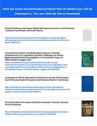 Human Rights Evidence Criminal Evidence And Human Rights Reimagining Common Law Procedural ...