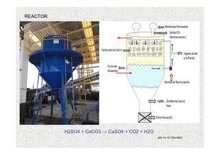 REACTOR
H2SO4 + CaCO3 → CaSO4 + CO2 + H2O
500 10-15 TON MES
 