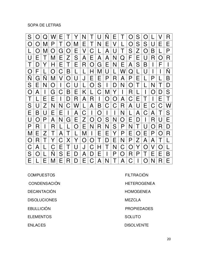 Resultado de imagen para sopa de letras metodos de separacion de mezclas