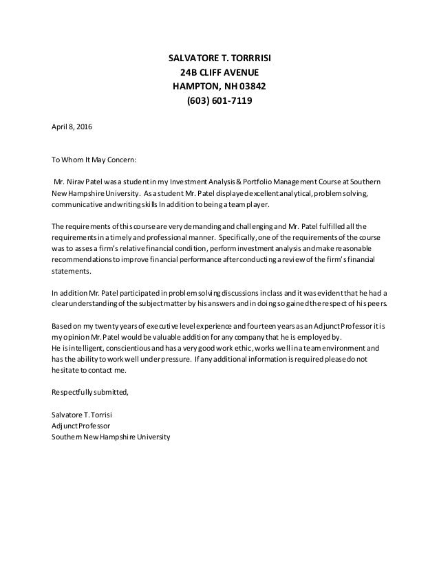 nirav patel letter of recommendation university of new hampshire letter of recommendation