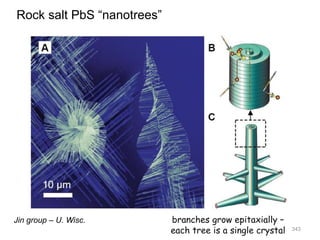 343
Rock salt PbS “nanotrees”
Jin group – U. Wisc. branches grow epitaxially –
each tree is a single crystal
 