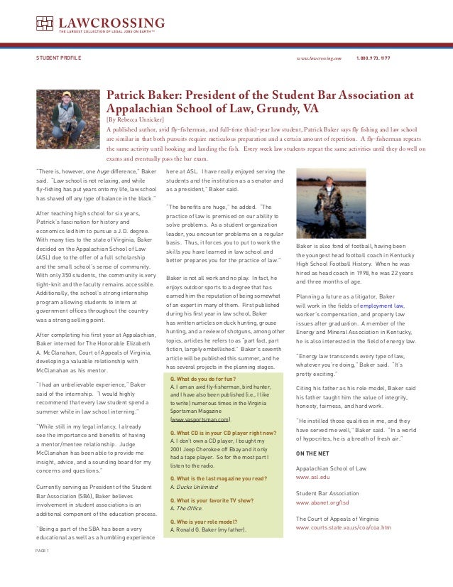 Patrick Baker President of the Student Bar Association at Appalachian School of Law, Grundy, VA