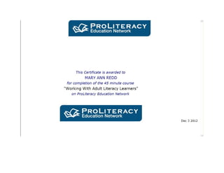 ProLiteracy Certificate 11