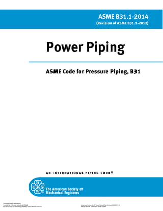 Asme B3112014 Power Piping Asme Code For Pressure Piping B31 1st ...
