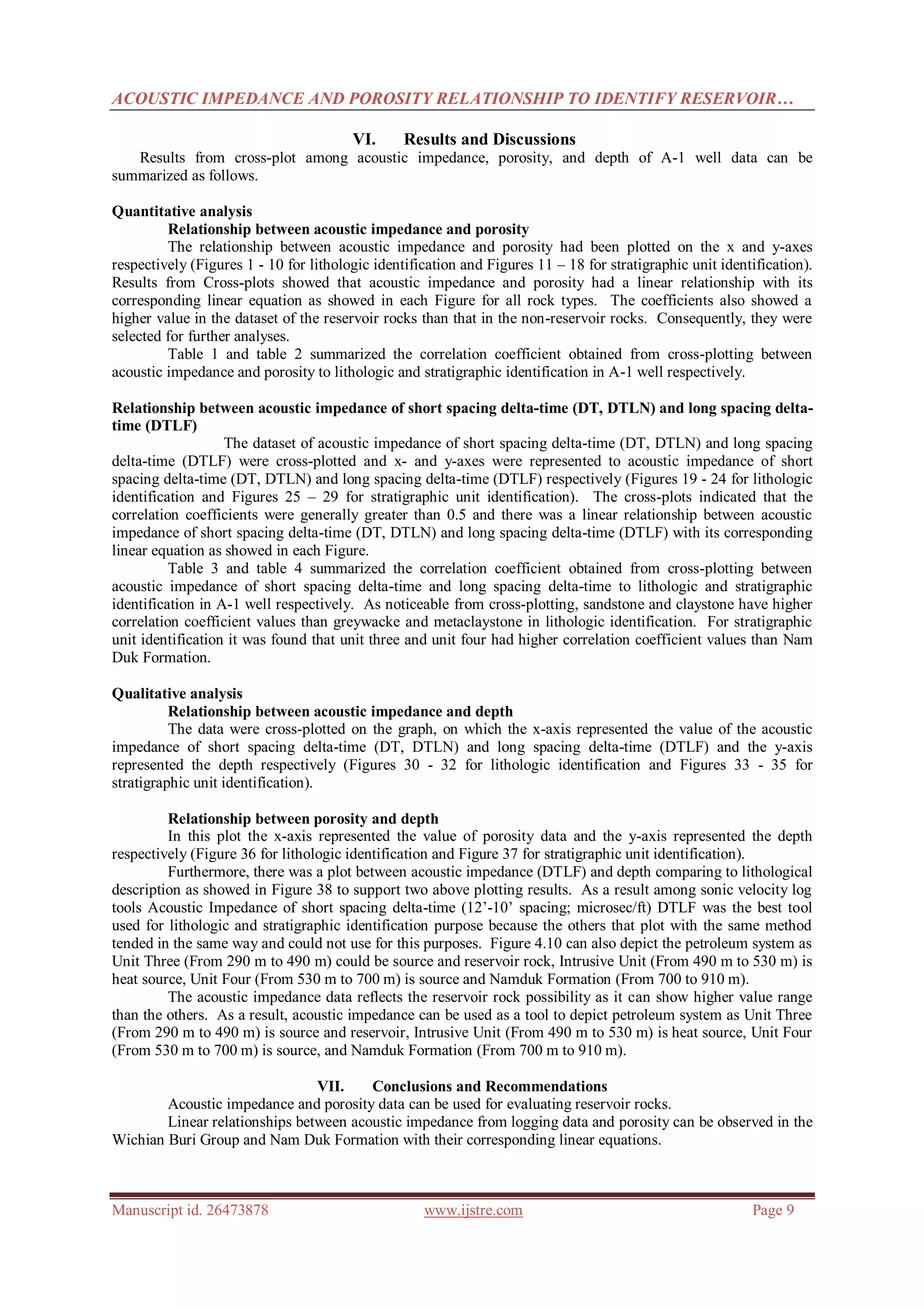 Acoustic Impedance and Porosity Relationship to Identify Reservoir Rock ...