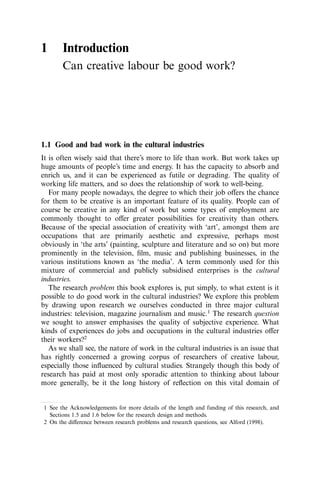 Creative Labour Creative Labour Media Work In Three Cultural Industries David ...
