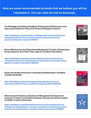 Educational Effectiveness And Ineffectiveness A Critical Review Of The ...