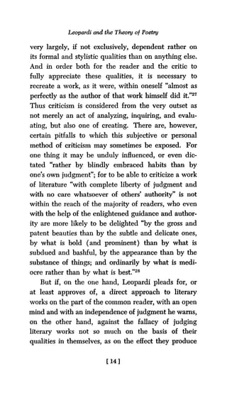 Leopardi Works Leopardi And The Theory Of Poetry G Singh | PDF
