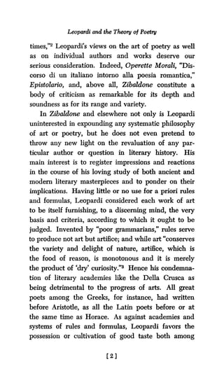 Leopardi Works Leopardi And The Theory Of Poetry G Singh | PDF