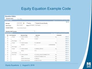 Equity Equations | August 9, 2016
Equity Equation Example Code
 