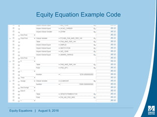 Equity Equations | August 9, 2016
Equity Equation Example Code
 
