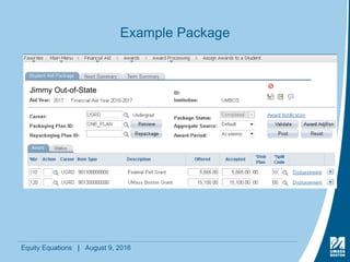 Equity Equations | August 9, 2016
Example Package
Johnny Pell GrantJimmy Out-of-State
 