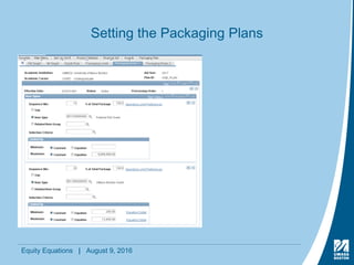 Equity Equations | August 9, 2016
Setting the Packaging Plans
 